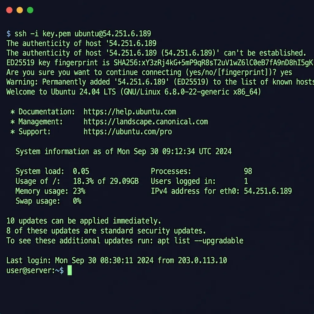 Terminal: SSH login to server